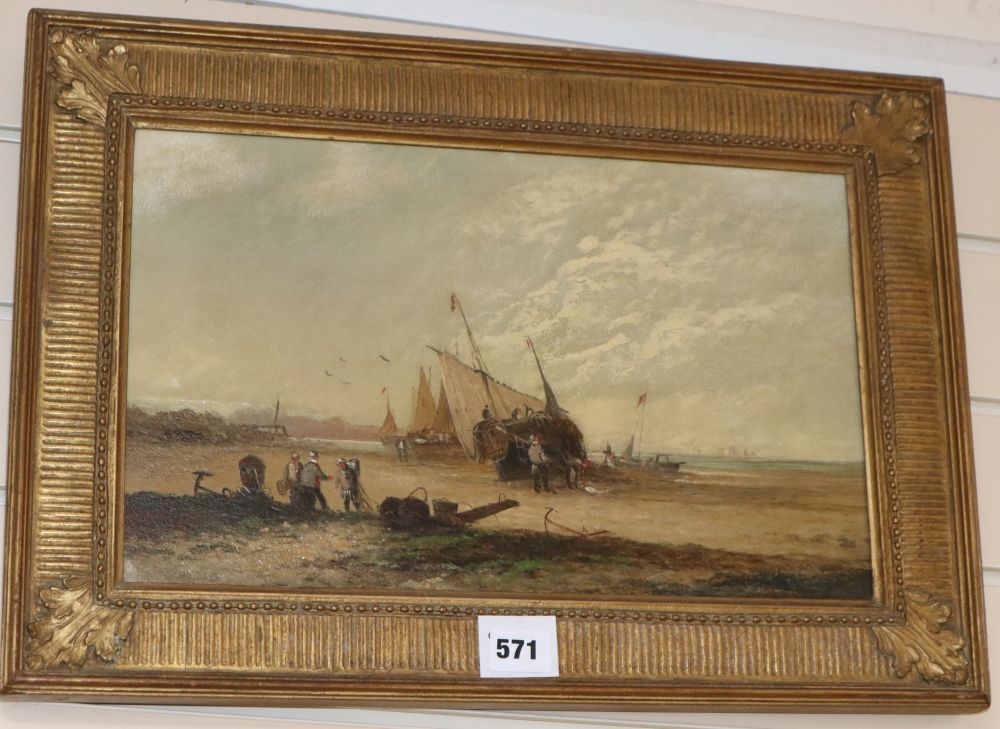 19th century Dutch School, oil on canvas, Soldiers on a beach, 24.5 x 40cm